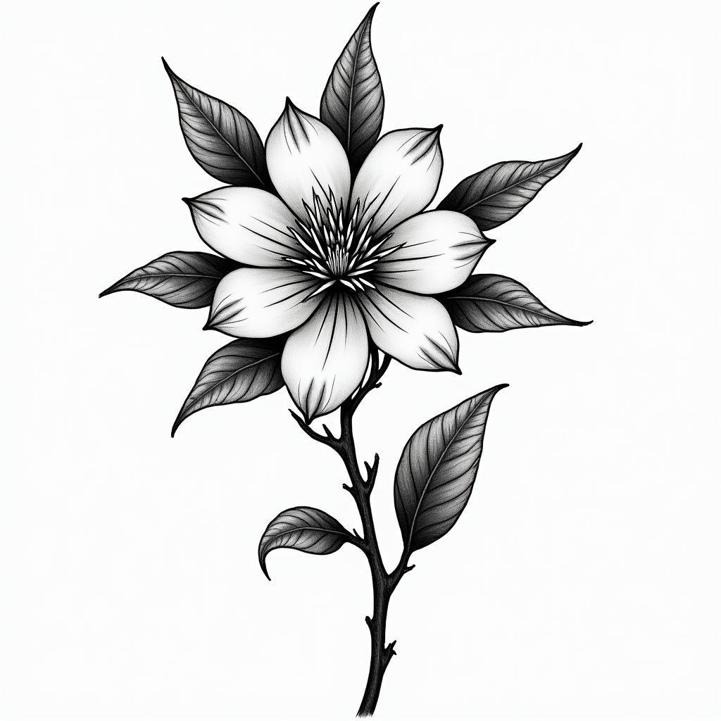 Magnolia treein authentic tattoo style, incorporating traditional modifications, bold black outlines, solid color fills, featuring classic authentic elements - Variation 3