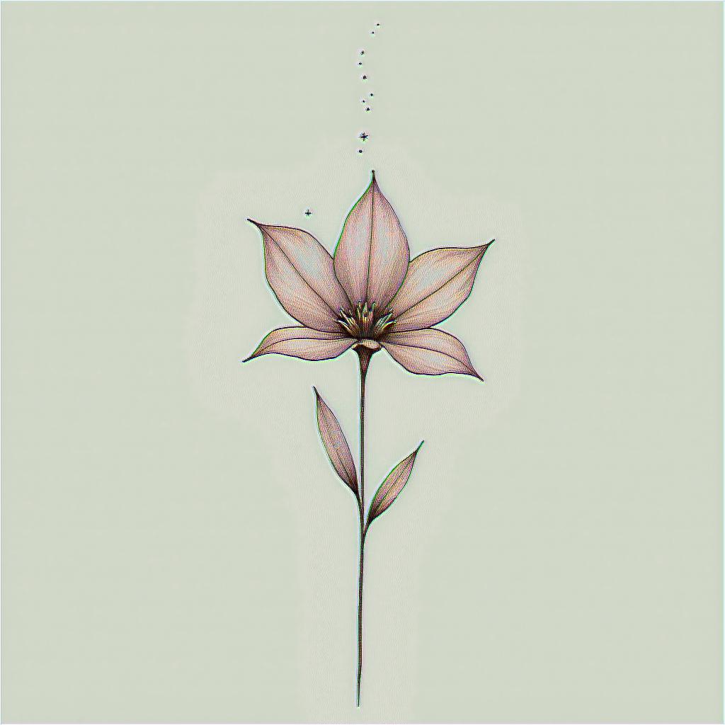 Flowers for January, February and mayin minimalist style tattoo, featuring simple shapes and fine lines, with minimal shading and details, tiny triangles, creating a sense of balance and harmony