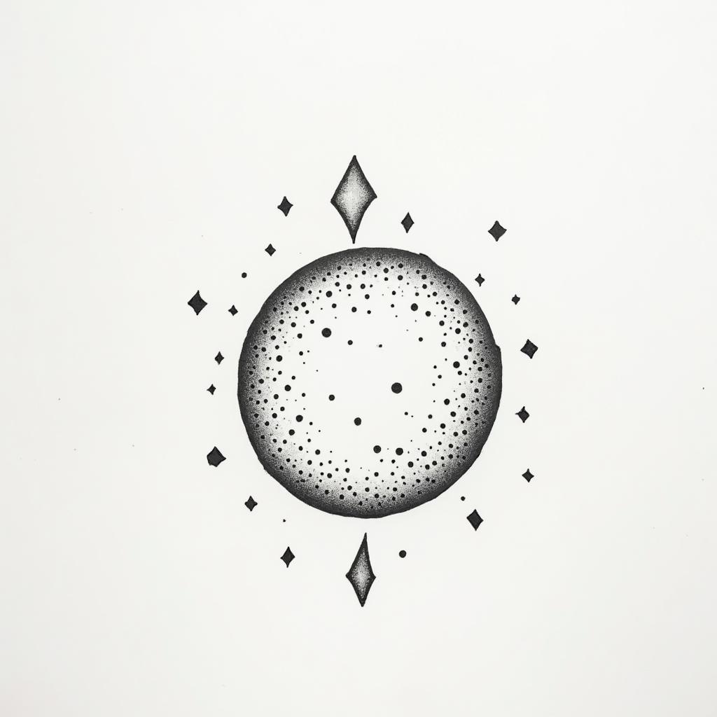 Bubble sparkle simplein minimalist style tattoo, featuring simple shapes and fine lines, with minimal shading and details, tiny triangles, creating a sense of balance and harmony - Variation 3