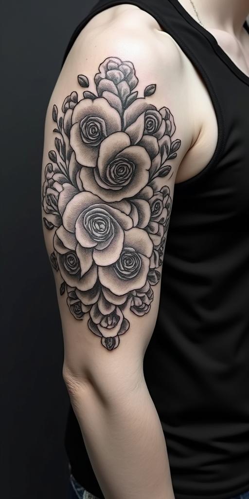 2 roses with word सन्तोष above them surrounded by a Māori patternhigly detailed tattoo - Variation 3