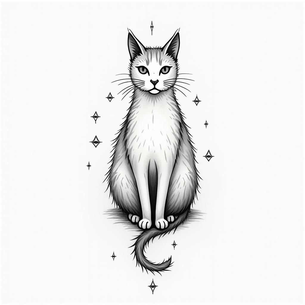 Name gypsy in memory of beloved catin minimalist style tattoo, featuring simple shapes and fine lines, with minimal shading and details, tiny triangles, creating a sense of balance and harmony - Variation 4