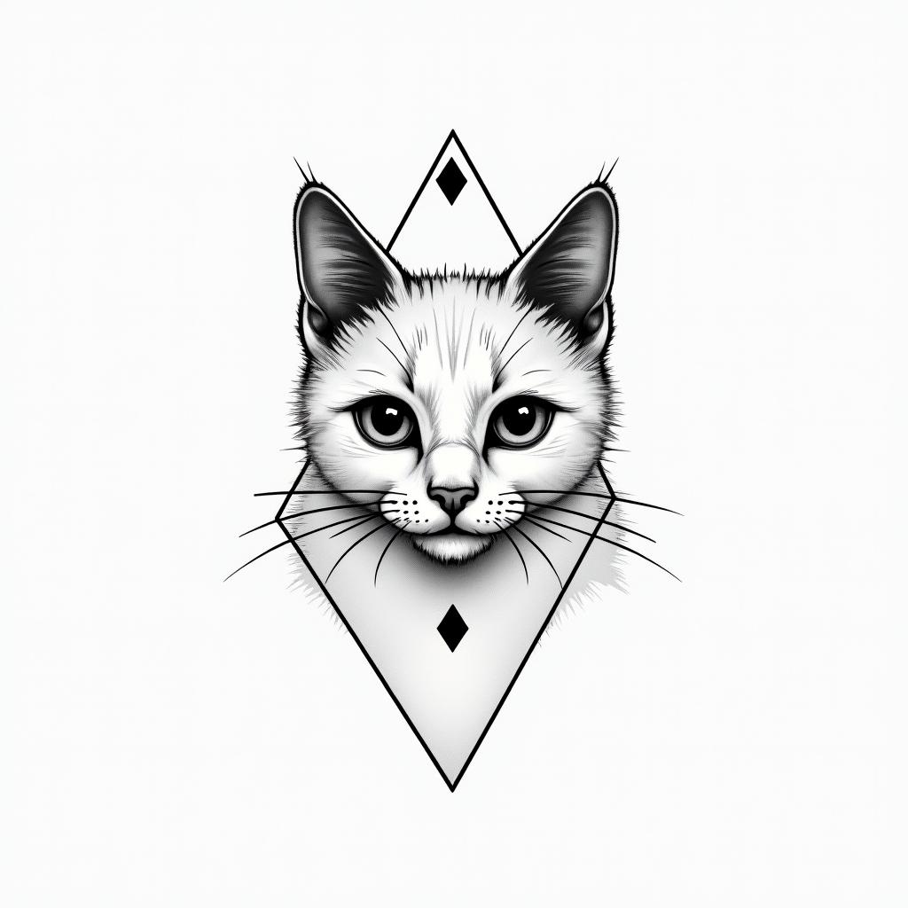 Name gypsy in memory of beloved catin minimalist style tattoo, featuring simple shapes and fine lines, with minimal shading and details, tiny triangles, creating a sense of balance and harmony