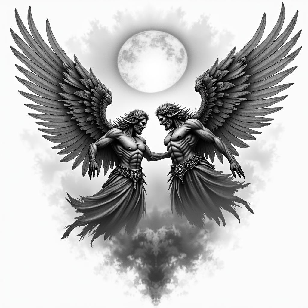 Heaven and 
hell battlehigly detailed tattoo