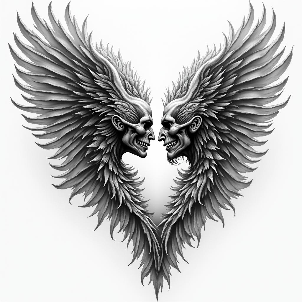Heaven and 
hell battlehigly detailed tattoo - Variation 3