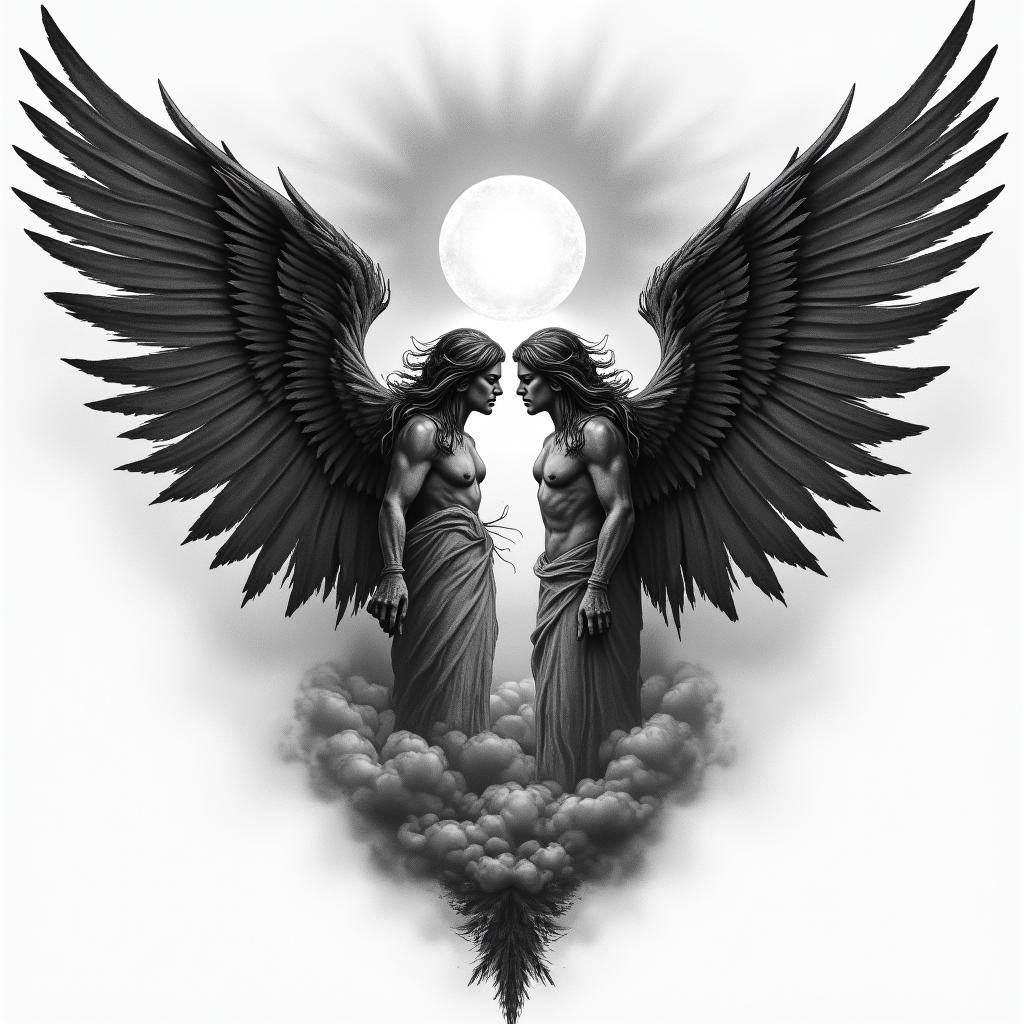 Heaven and 
hell battlehigly detailed tattoo - Variation 2