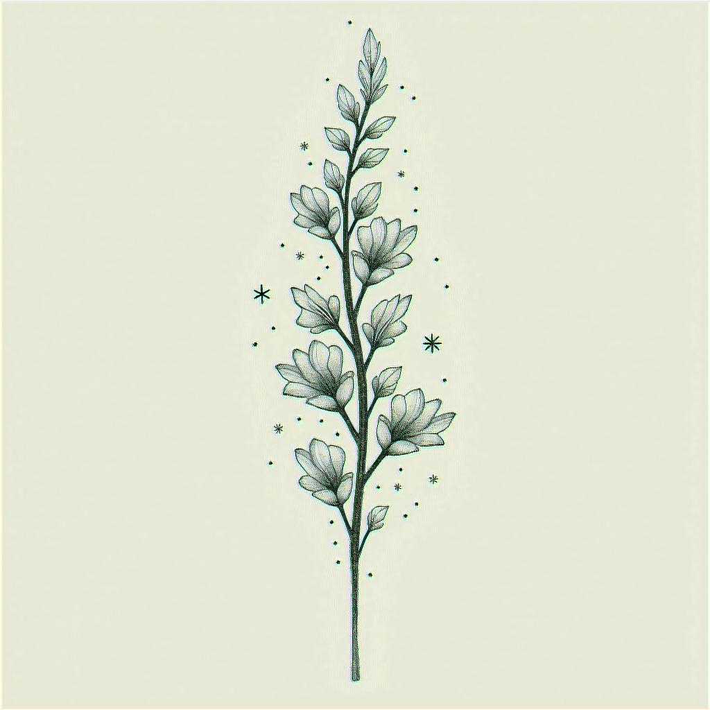 Minimalist. Fine line. Mini bouquet. Floral detailing. Spine tattoo. 7. 2007. Aquarius symbol. Celestial aspecthigly detailed tattoo