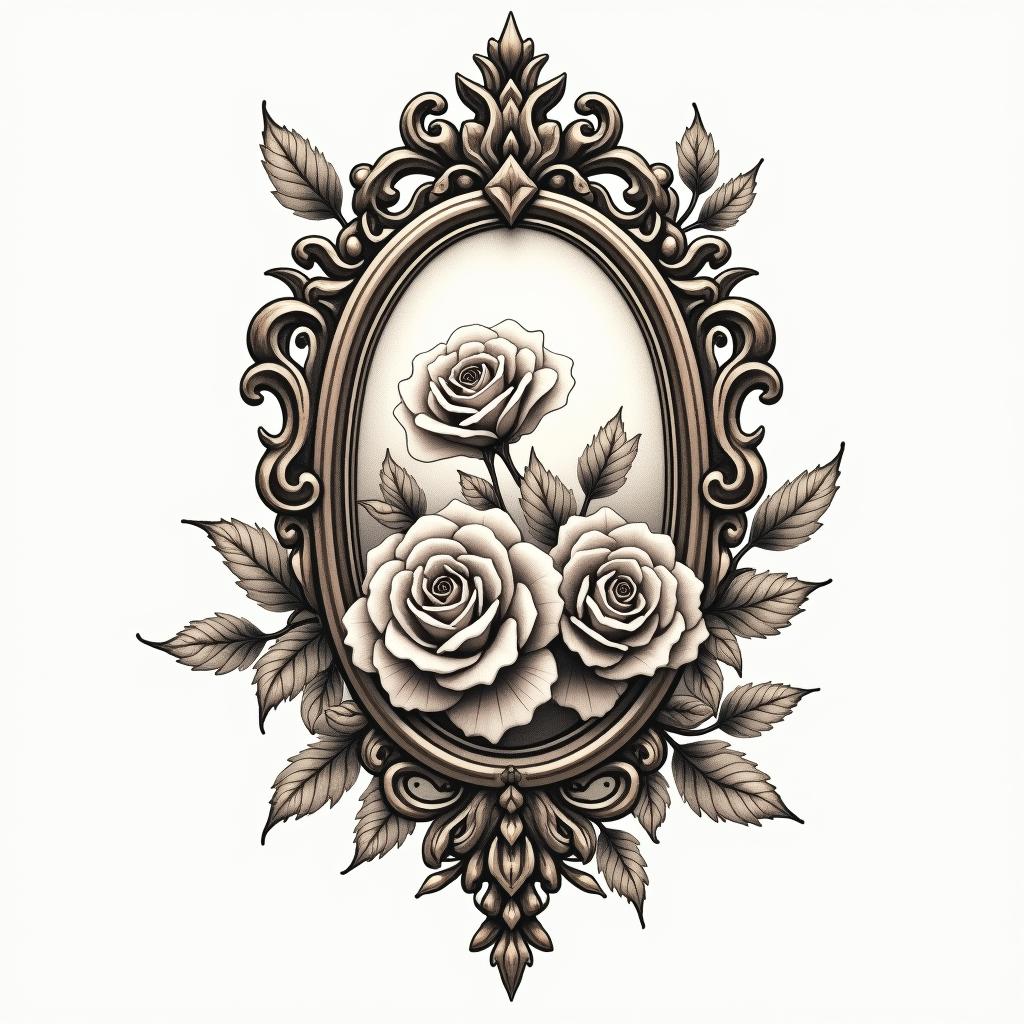 Bubbles 
sparkle simplein victorian style tattoo, featuring vintage and elegant elements, ornate frames, roses, antique, sepia-toned color scheme - Variation 3