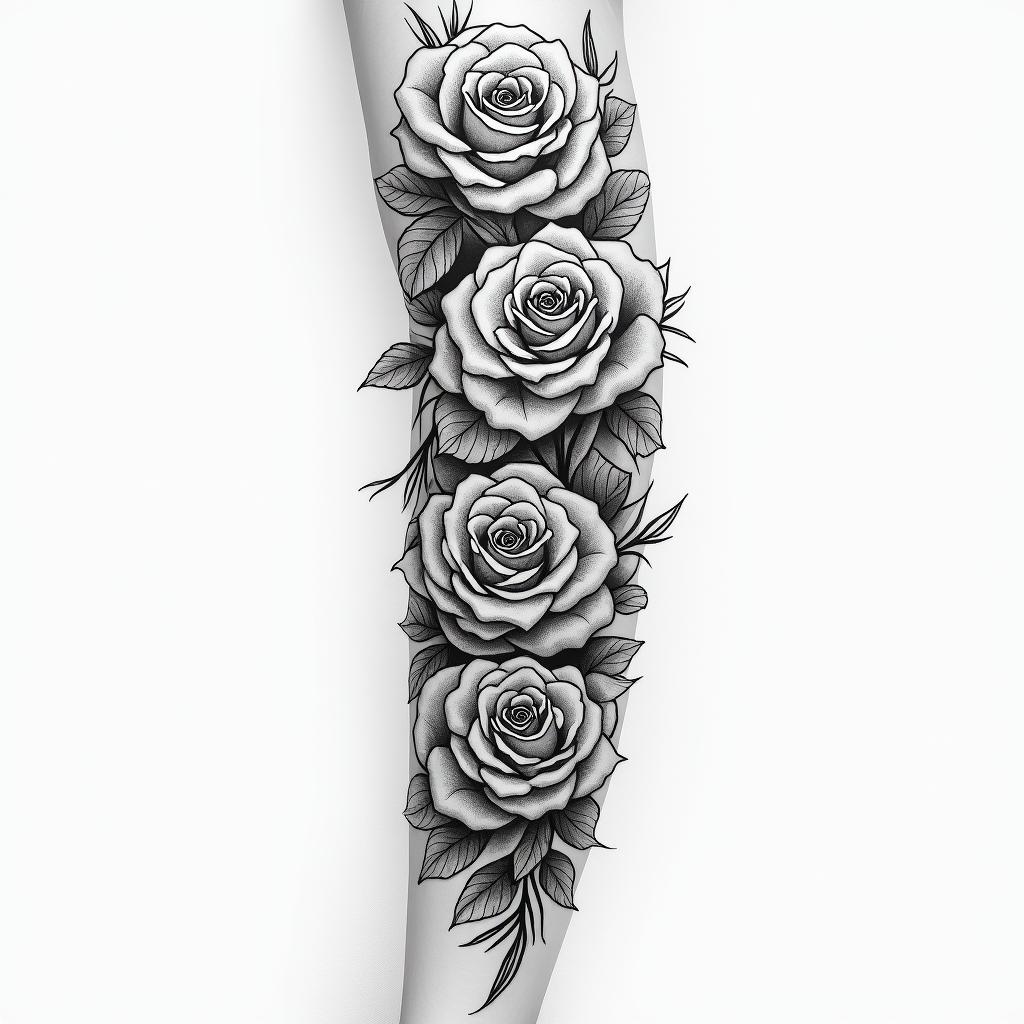 Forearm tattoo. With roses of different sizes but not too big. Fine lines.higly detailed tattoo - Variation 4
