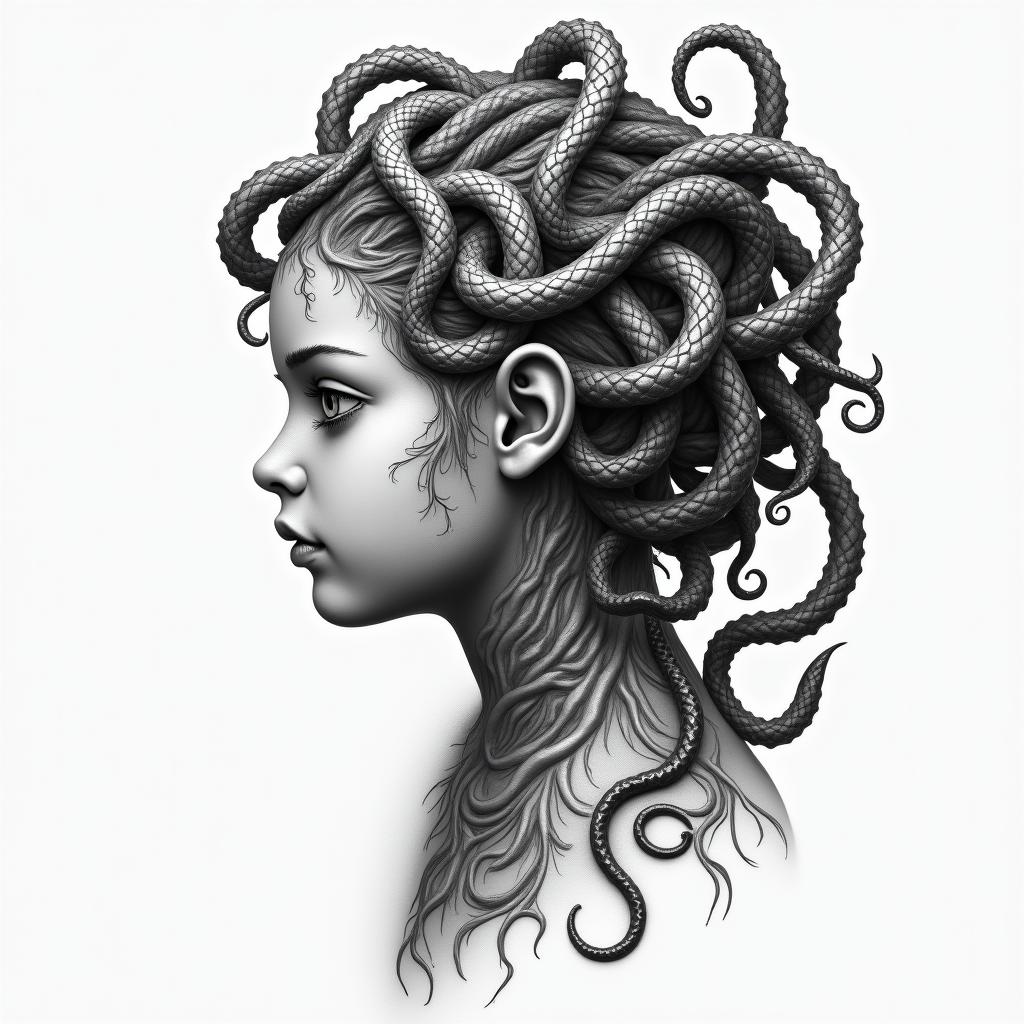 Medusa child likehigly detailed tattoo - Variation 2