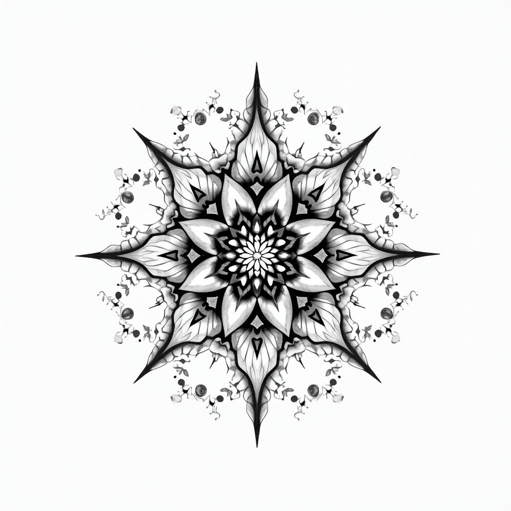 Bubbles 
sparkle simple in geometric style tattoo, blending hexagons, mandala-inspired patterns, symmetrical and fractal design, clean lines, sharp angles - Variation 4