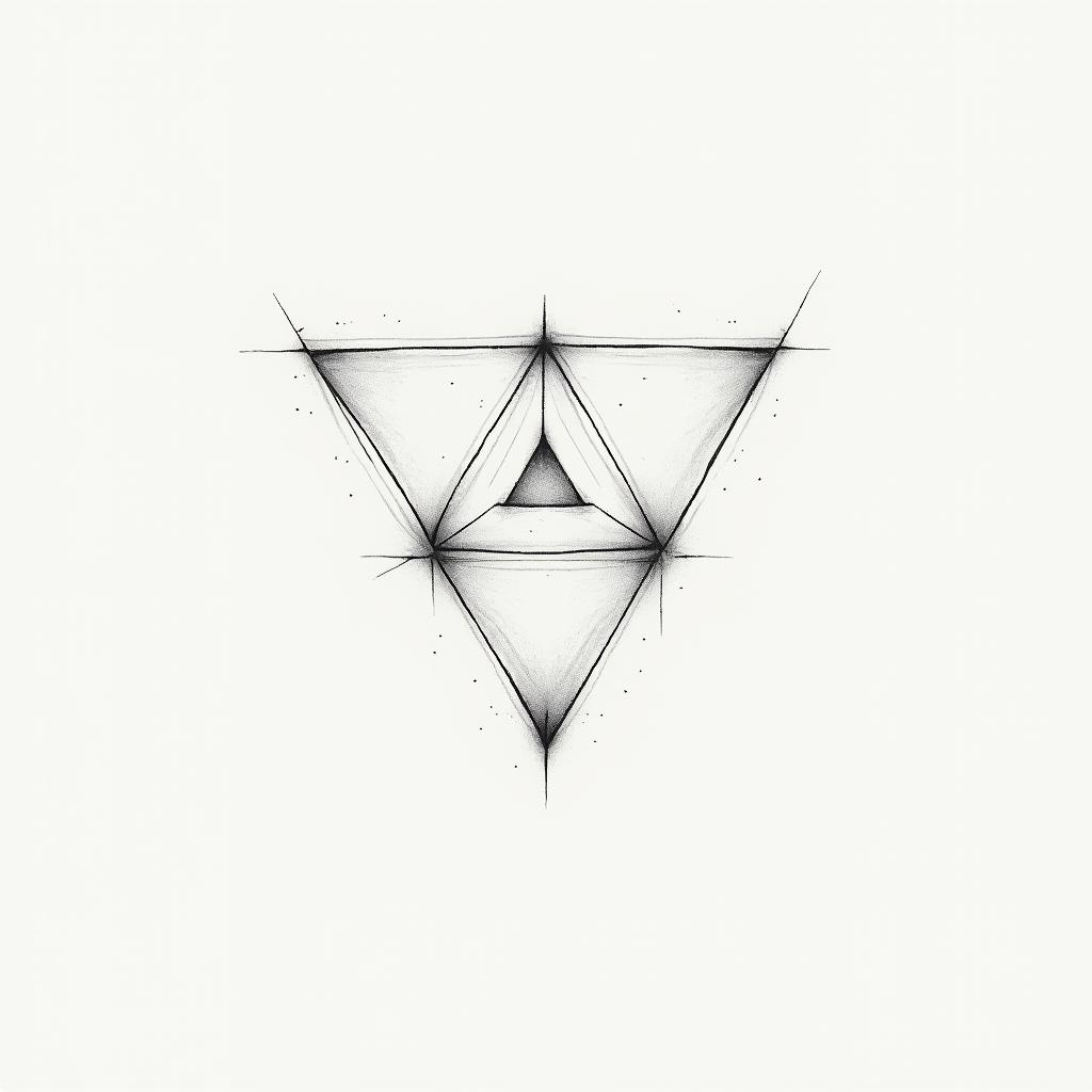Camila, Leo, Julioin minimalist style tattoo, featuring simple shapes and fine lines, with minimal shading and details, tiny triangles, creating a sense of balance and harmony - Variation 1