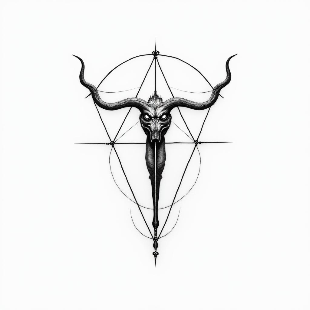 SCC, billiards, Sagittariusin minimalist style tattoo, featuring simple shapes and fine lines, with minimal shading and details, tiny triangles, creating a sense of balance and harmony - Variation 2