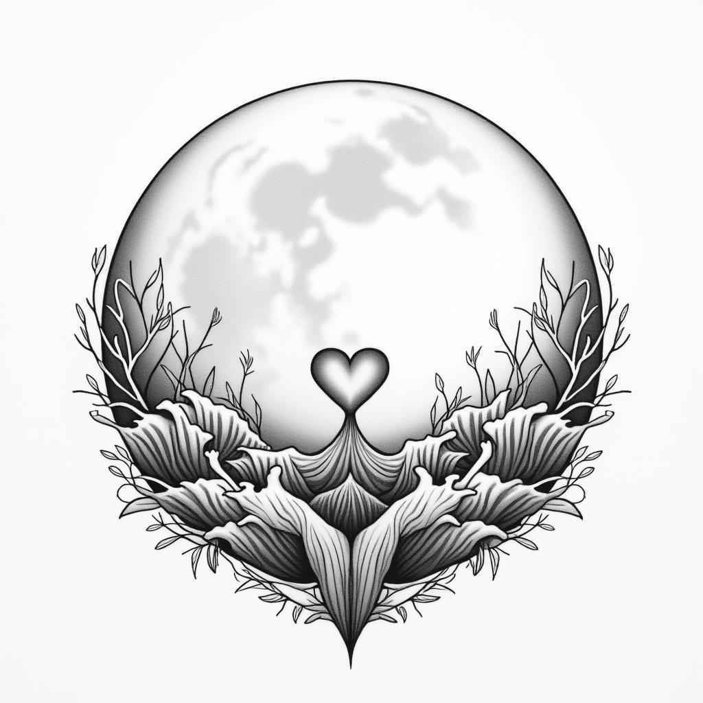 Frank William Campbell 88 moon water controlled chaosin Modest style tattoo, featuring soft, delicate line work with simple and meaningful symbols, gentle waves, a heart, evoking a sense of serenity and grace, - Variation 4