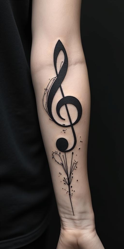 I love music. Therefore, I would like a tattoo with the words "Music was my first love."in realism tattoo style, featuring a highly detailed, lifelike, capturing every detail, photorealistic, ultra realistic, intricate shading, smooth and sharp,   - Variation 2