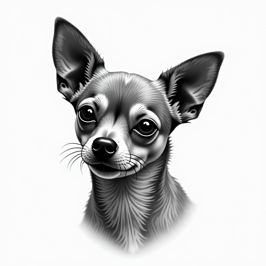 A Chihuahua dogin portrait tattoo style, featuring a highly realistic and detailed depiction