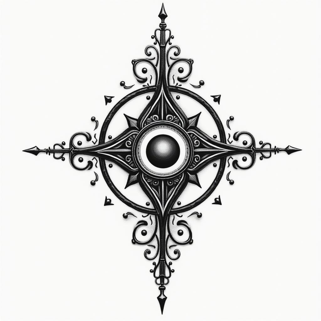 Renaissance paintingin spiritual symbols tattoo style, featuring an intricate design incorporating elements, Hamsa hand, third eye, minimalist composition - Variation 3
