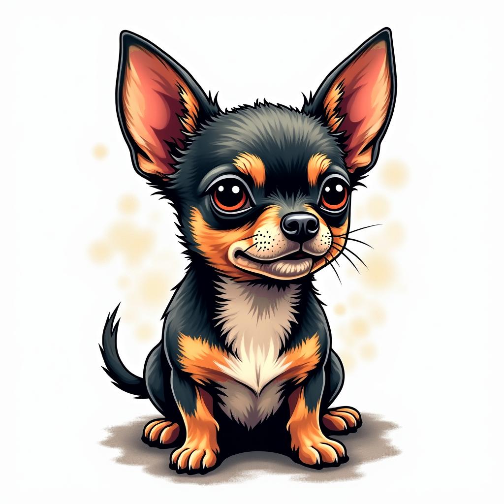 A Chihuahua dogin pop art style tattoo, featuring bold and vibrant colors, exaggerated outlines, iconic imagery, inspired by comic books and speech bubbles, comic book characters, retro pop culture - Variation 1
