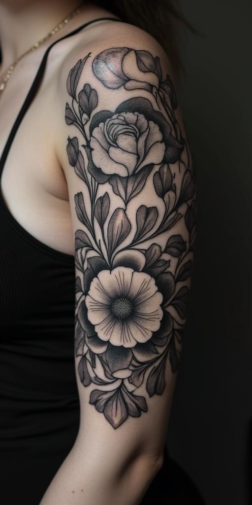I love music. Therefore, I would like to have a tattoo with the words "Music was my first love."in victorian style tattoo, featuring vintage and elegant elements, ornate frames, roses, antique, sepia-toned color scheme - Variation 3