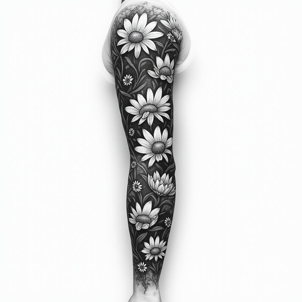 I want a full arm sleeve with flowers, nature, and Aphroditehigly detailed tattoo - Variation 4