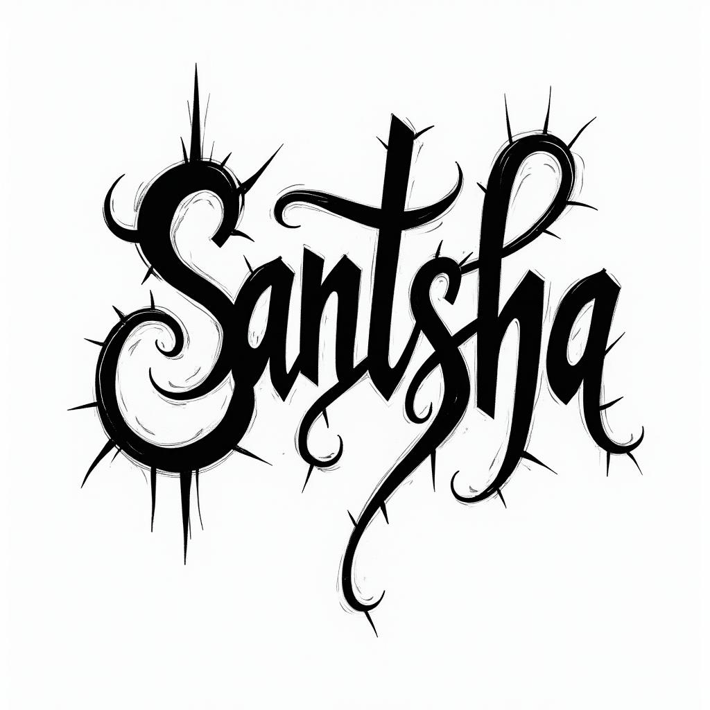 Santosha in type face fonthigly detailed tattoo