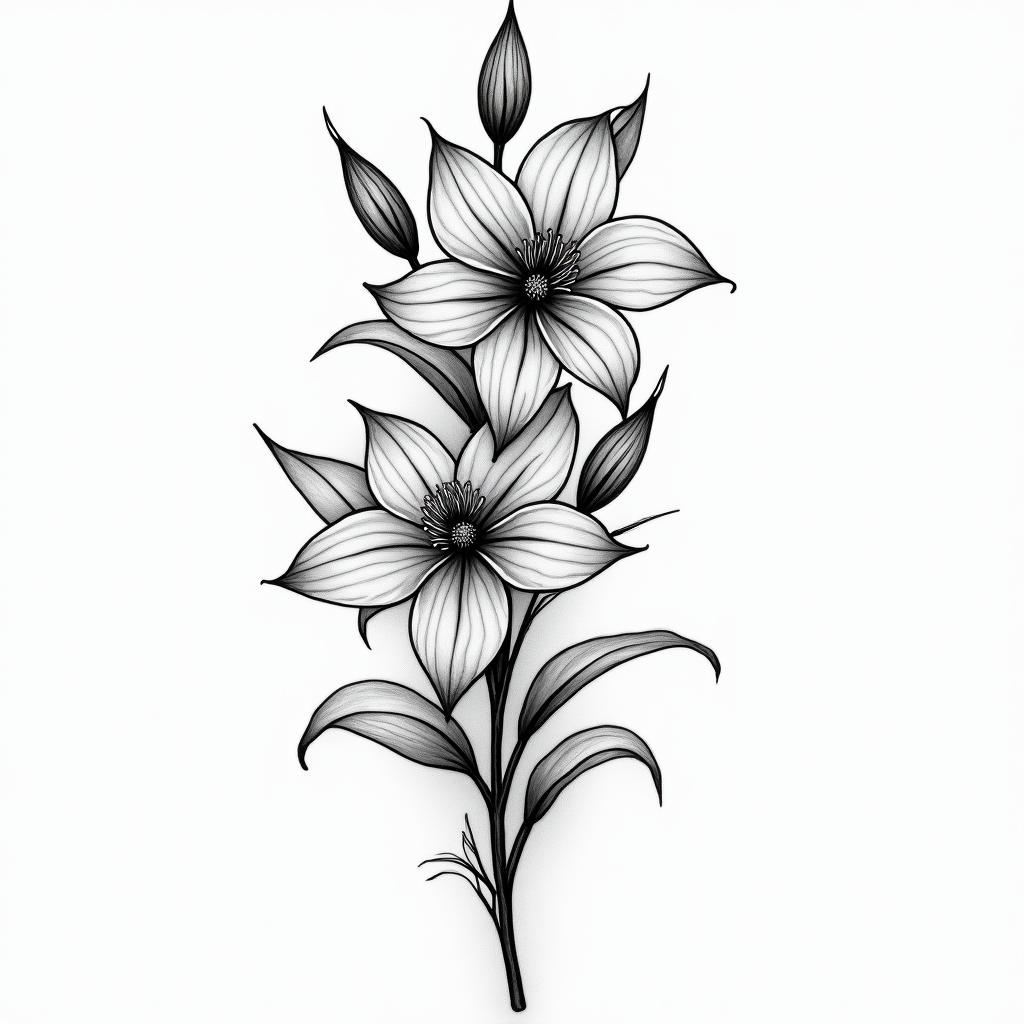 Long Jasmin flowershigly detailed tattoo - Variation 4