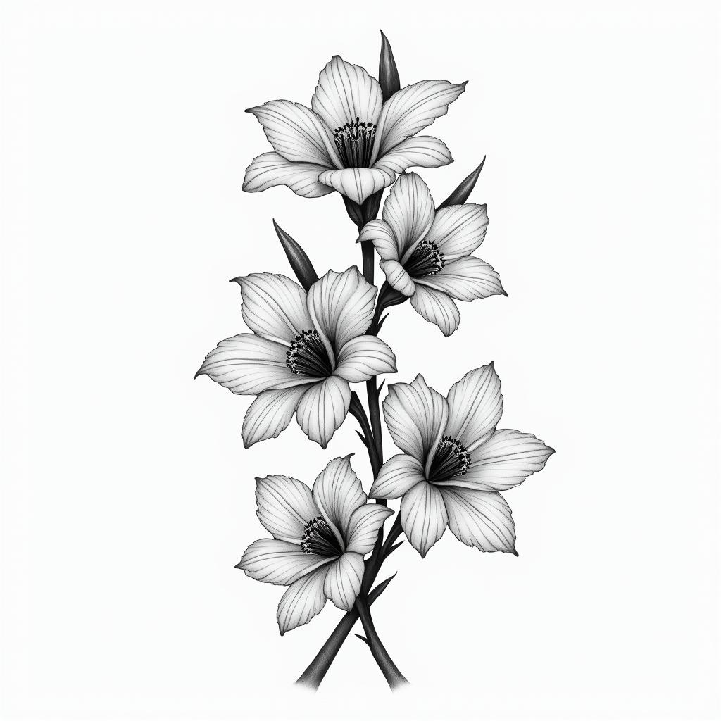 Long Jasmin flowershigly detailed tattoo - Variation 3