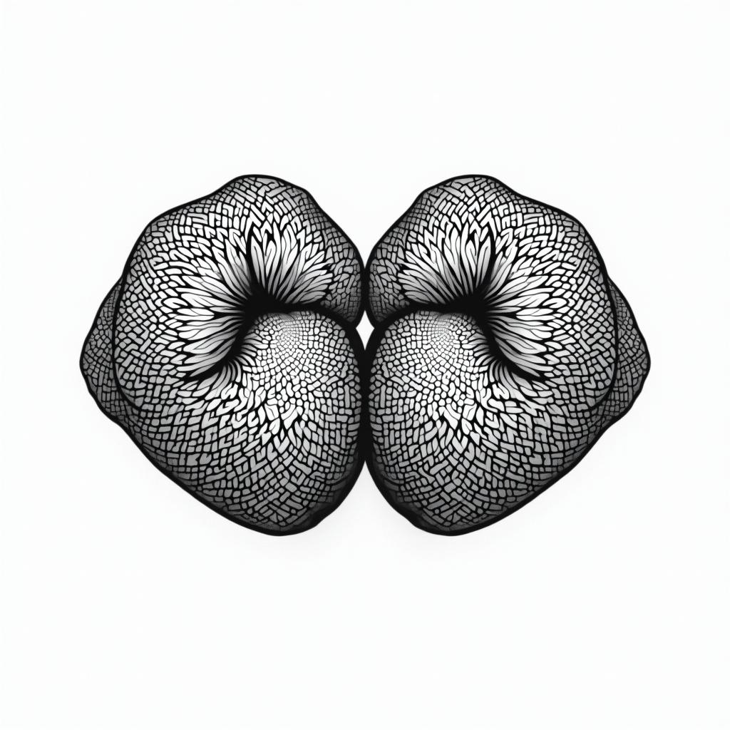 Boxing glovesin dotwork style tattoo, complex mandala patterns, interlocking geometric shapes with sharp symmetry, clean lines, sharp angles - Variation 4