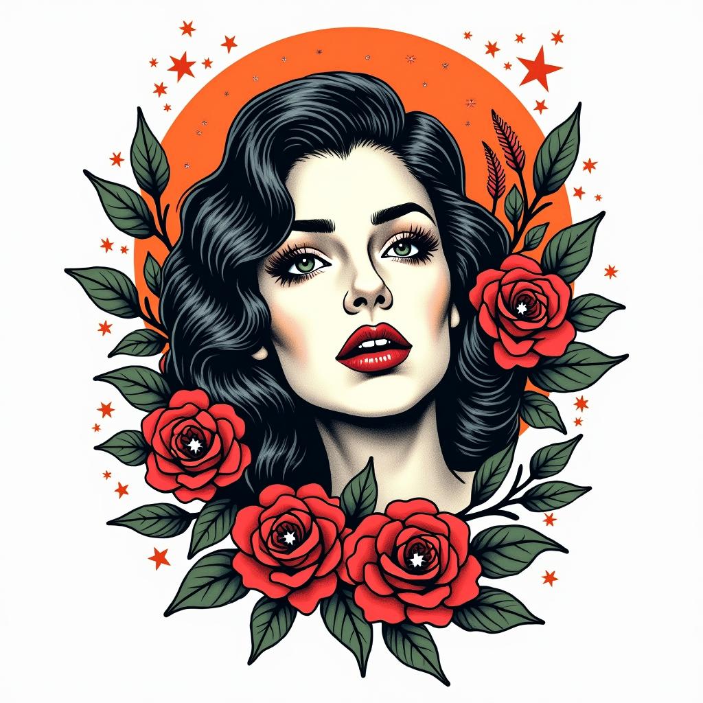 August 27 Virgoin pop art style tattoo, featuring bold and vibrant colors, exaggerated outlines, iconic imagery, inspired by comic books and speech bubbles, comic book characters, retro pop culture - Variation 4