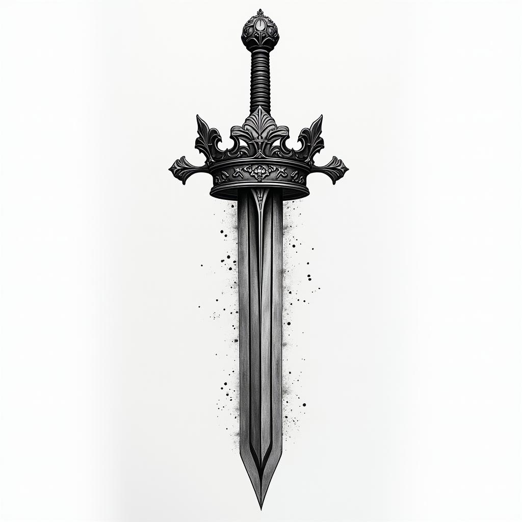 A crown whit a sword throughhigly detailed tattoo - Variation 2
