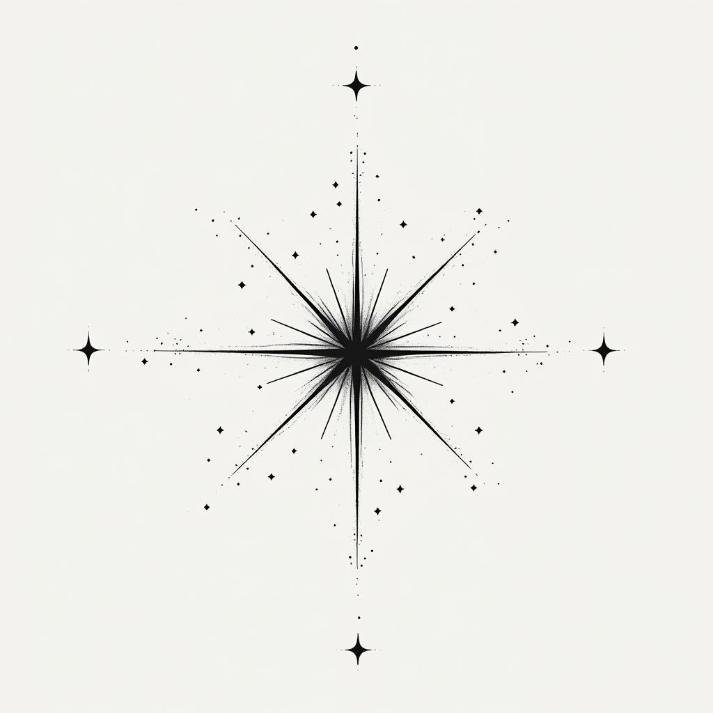 Sparkle star royalin minimalist style tattoo, featuring simple shapes and fine lines, with minimal shading and details, tiny triangles, creating a sense of balance and harmony - Variation 5