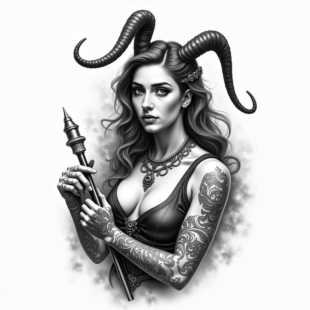 SCC, billiards, Sagittariusin portrait tattoo style, featuring a highly realistic and detailed depiction 