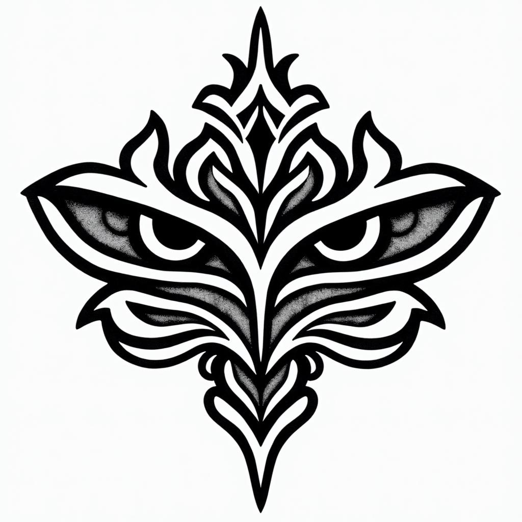 Eyesin tribal tattoo style, featuring bold and black geometric shapes, curved lines, intertwine and flow seamlessly, creating a powerful and symbolic design, polynesian and maori styles - Variation 3
