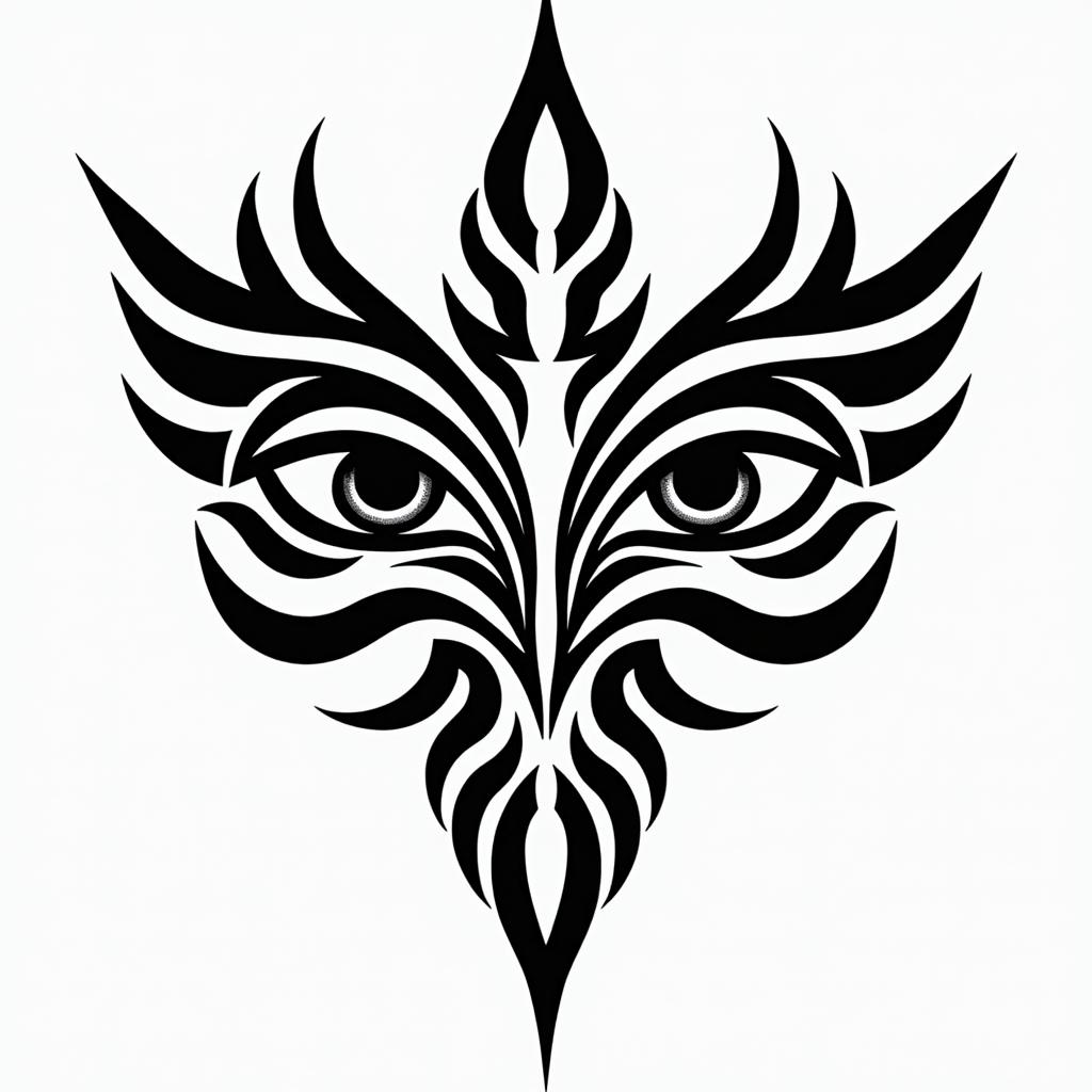 Eyesin tribal tattoo style, featuring bold and black geometric shapes, curved lines, intertwine and flow seamlessly, creating a powerful and symbolic design, polynesian and maori styles - Variation 2