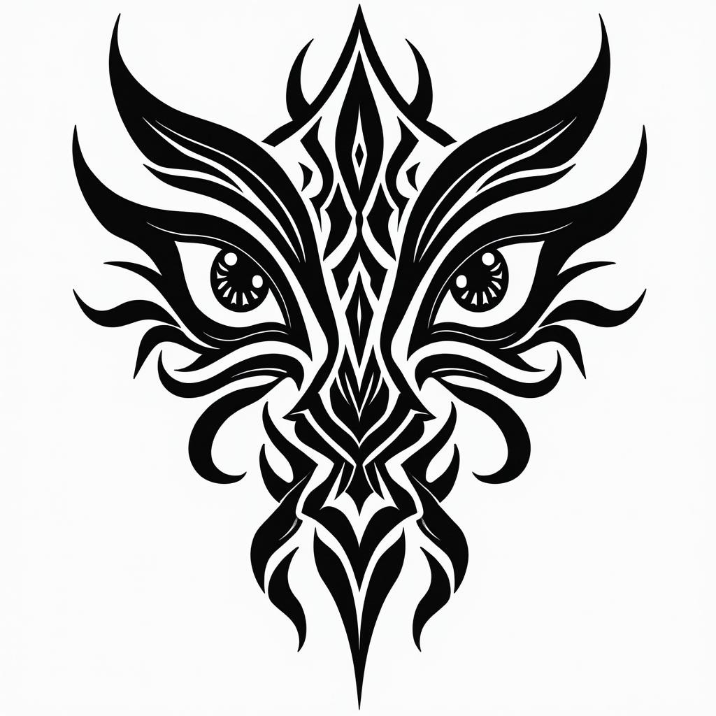 Eyesin tribal tattoo style, featuring bold and black geometric shapes, curved lines, intertwine and flow seamlessly, creating a powerful and symbolic design, polynesian and maori styles - Variation 4
