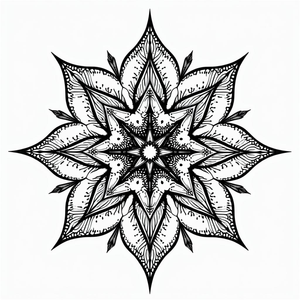 Sparkle star royalin dotwork style tattoo, complex mandala patterns, interlocking geometric shapes with sharp symmetry, clean lines, sharp angles - Variation 3