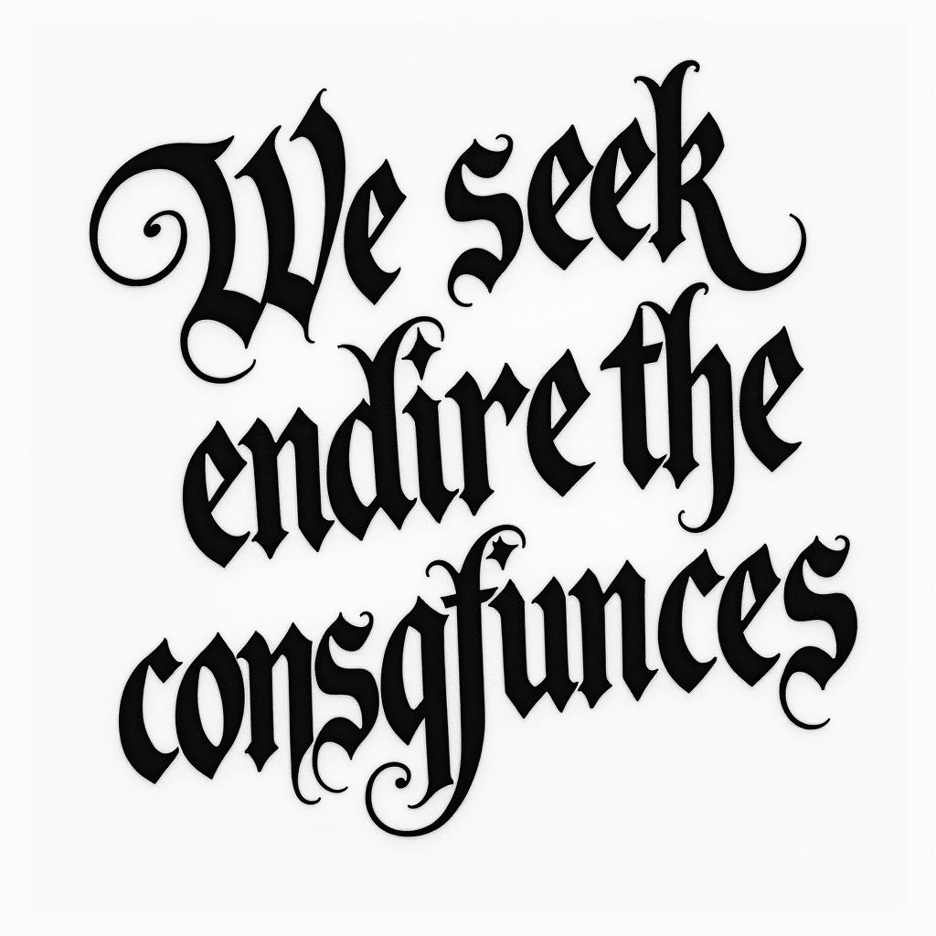 We seek the truth and endure the consequencestext-based tattoo, gothic font ultra-realistic, perfectly placed, high-quality font design, photo-realistic shading, 8k, high quality, finely detailed typography - Variation 4