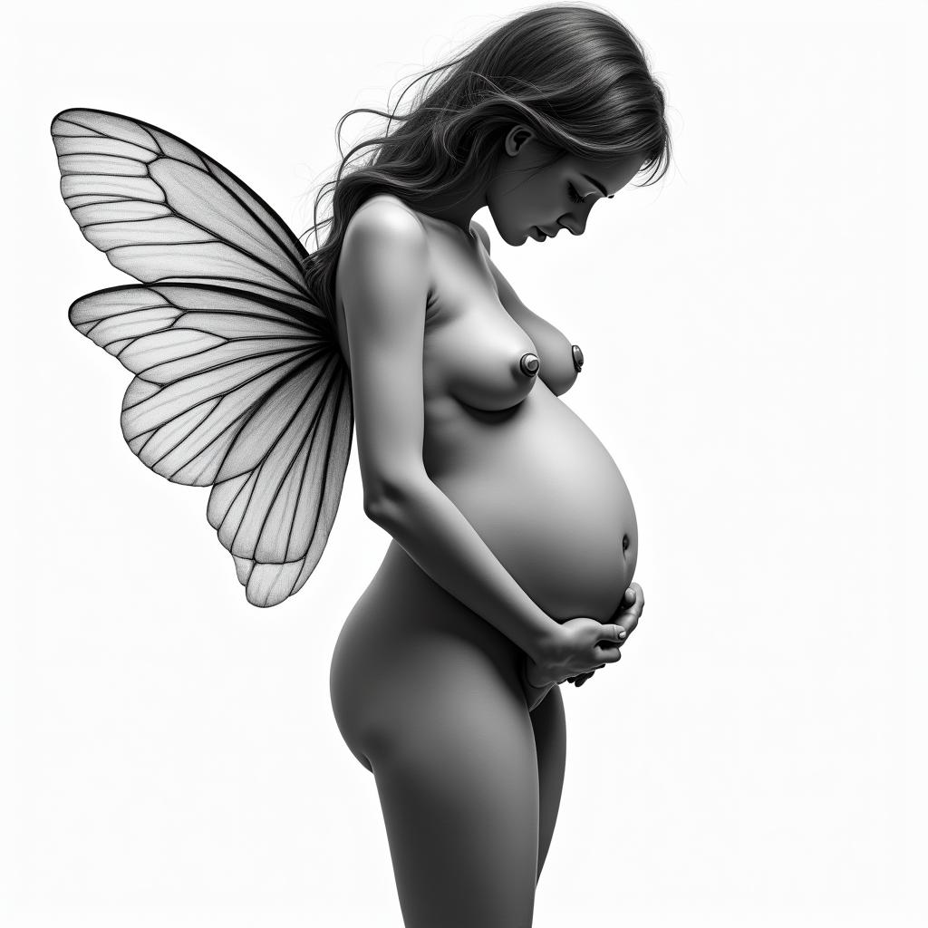 Pregnancy loss, fairyin realism tattoo style, featuring a highly detailed, lifelike, capturing every detail, photorealistic, ultra realistic, intricate shading, smooth and sharp,   - Variation 4