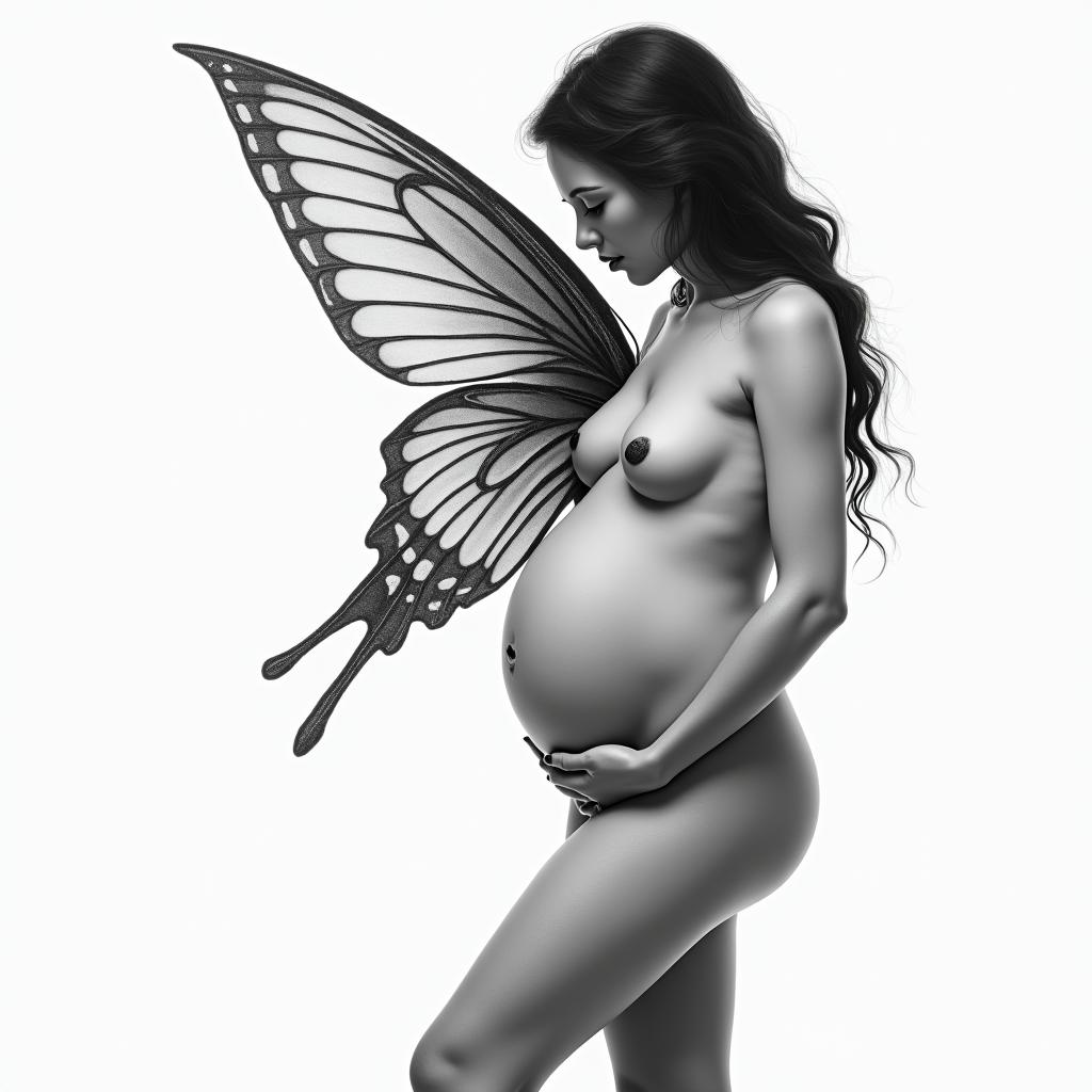 Pregnancy loss, fairyin realism tattoo style, featuring a highly detailed, lifelike, capturing every detail, photorealistic, ultra realistic, intricate shading, smooth and sharp,   - Variation 3
