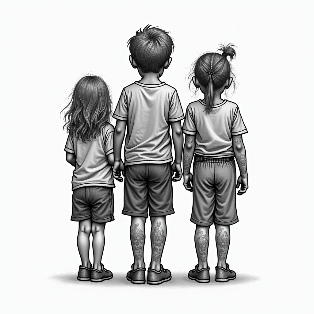 4 kids 3 girls and a boyhigly detailed tattoo - Variation 4