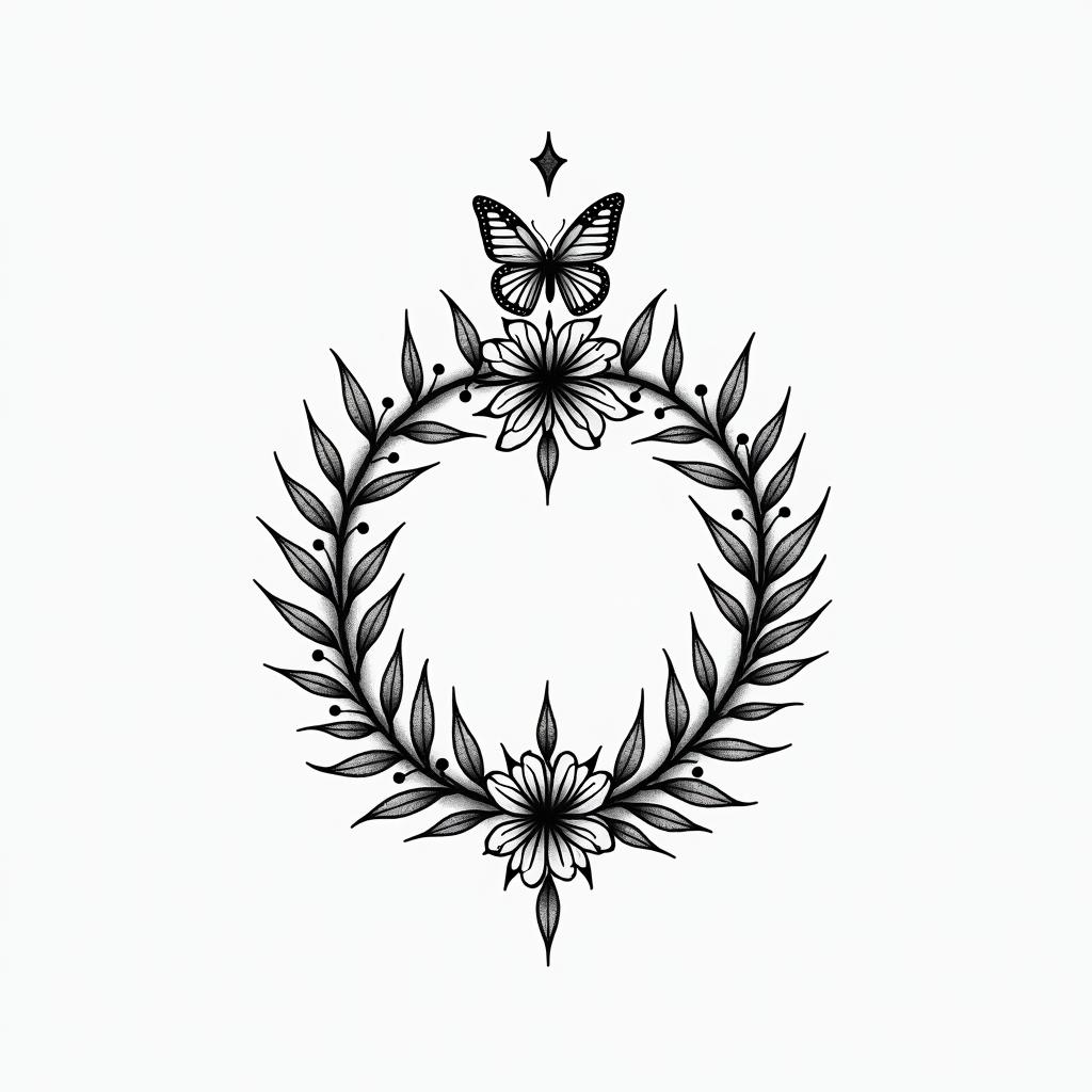 Bracelet floral, vine, butterflyin Modest style tattoo, featuring soft, delicate line work with simple and meaningful symbols, gentle waves, a heart, evoking a sense of serenity and grace, - Variation 7