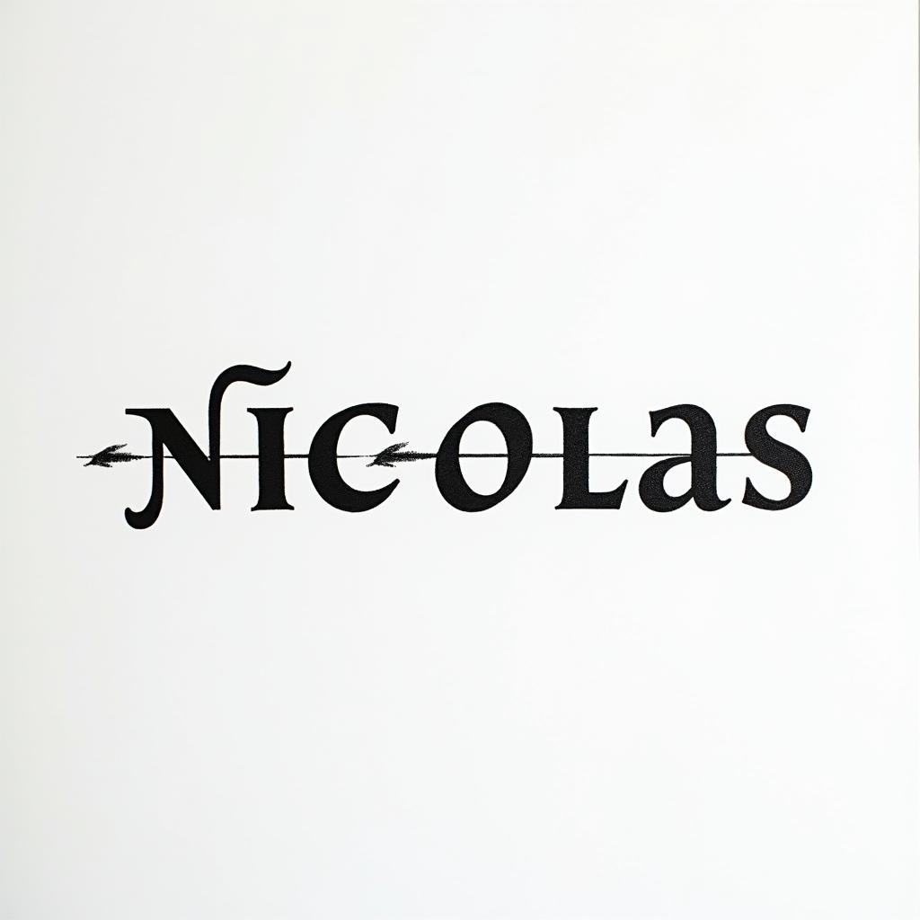 Nicolasminimalist text-based tattoo, Monospace font ultra-realistic, perfectly placed, high-quality font design, photo-realistic shading, 8k, high quality, finely detailed typograph - Variation 2