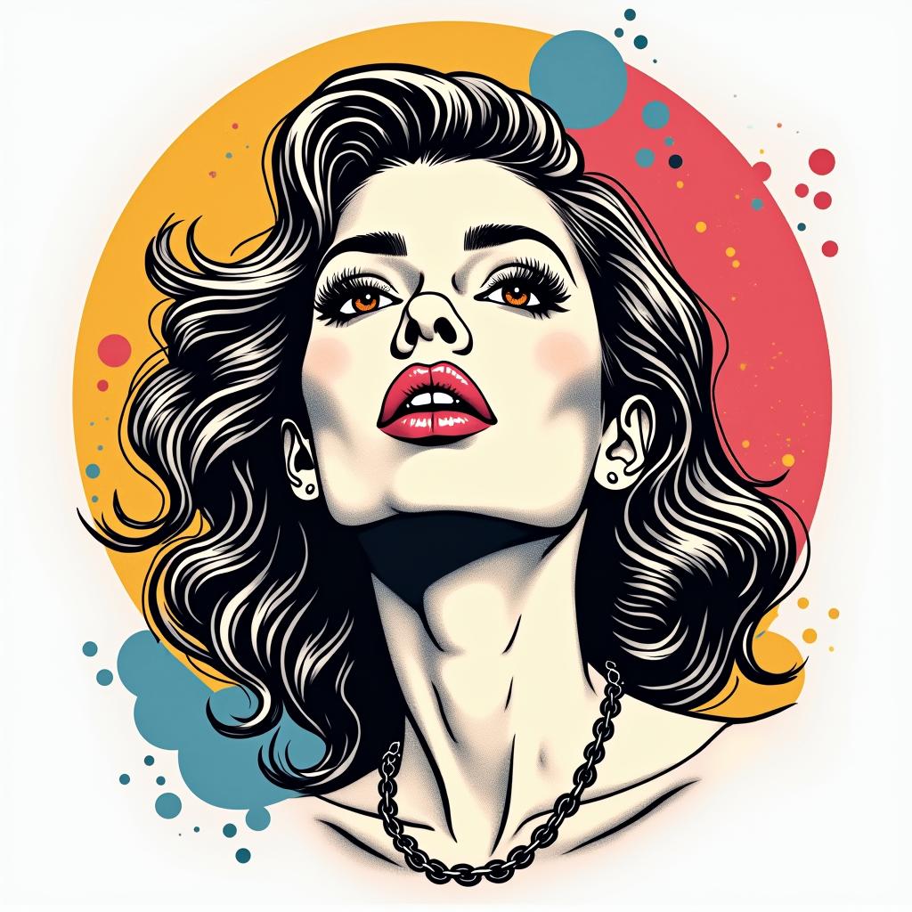 Paty, Gemini, 3 children, marriedin pop art style tattoo, featuring bold and vibrant colors, exaggerated outlines, iconic imagery, inspired by comic books and speech bubbles, comic book characters, retro pop culture - Variation 4