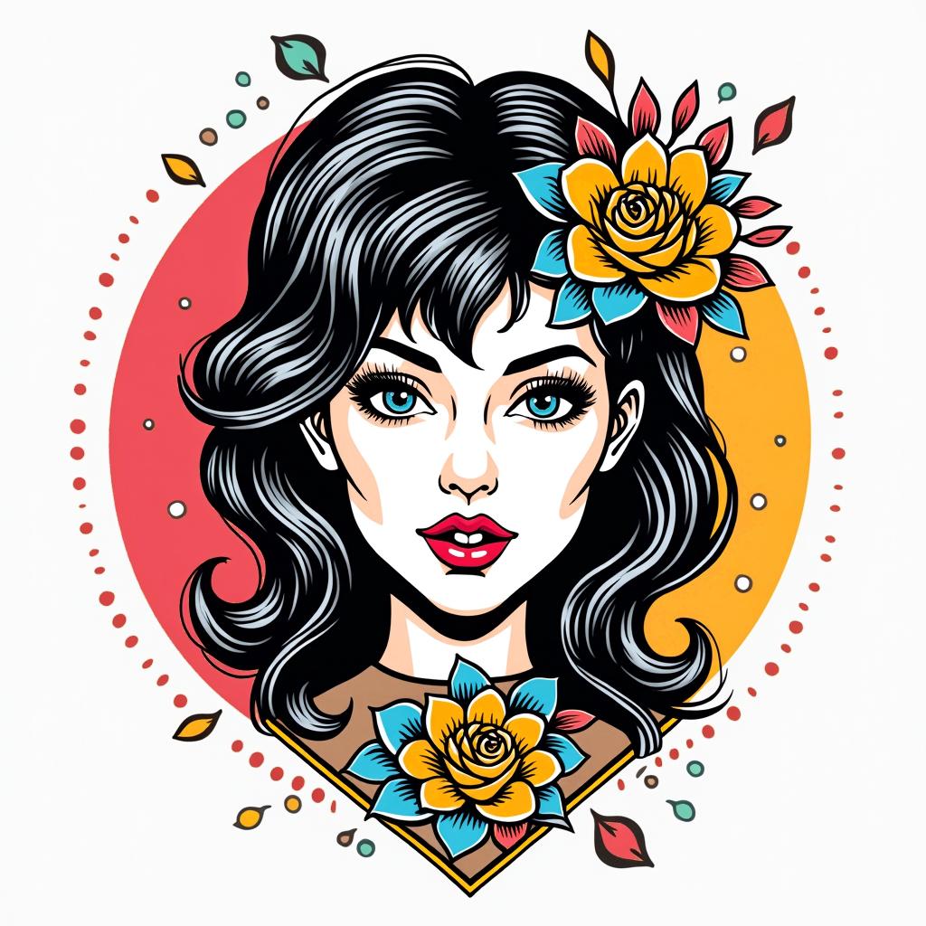 Paty, Gemini, 3 children, marriedin pop art style tattoo, featuring bold and vibrant colors, exaggerated outlines, iconic imagery, inspired by comic books and speech bubbles, comic book characters, retro pop culture - Variation 3