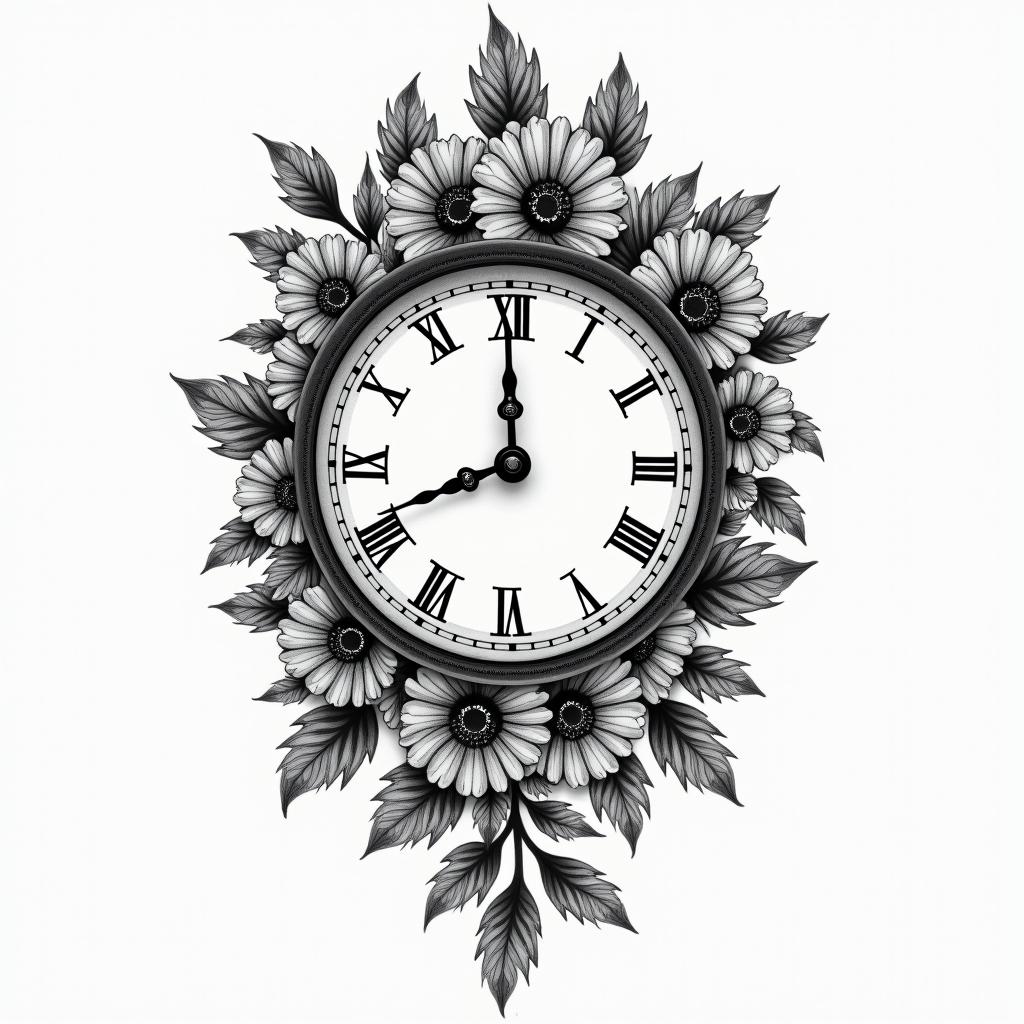clock
family
wedding
flowers
higly detailed tattoo - Variation 1