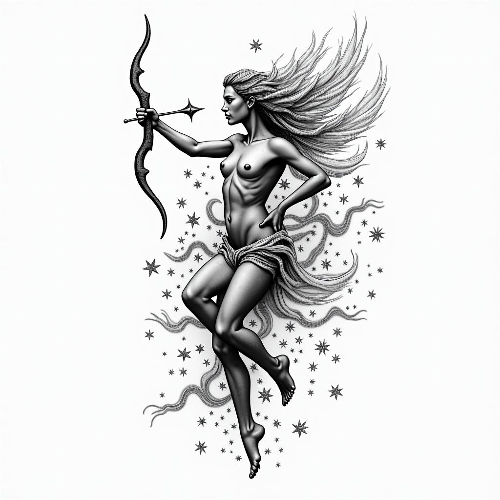 Constellation of Sagittarius and Geminihigly detailed tattoo - Variation 1