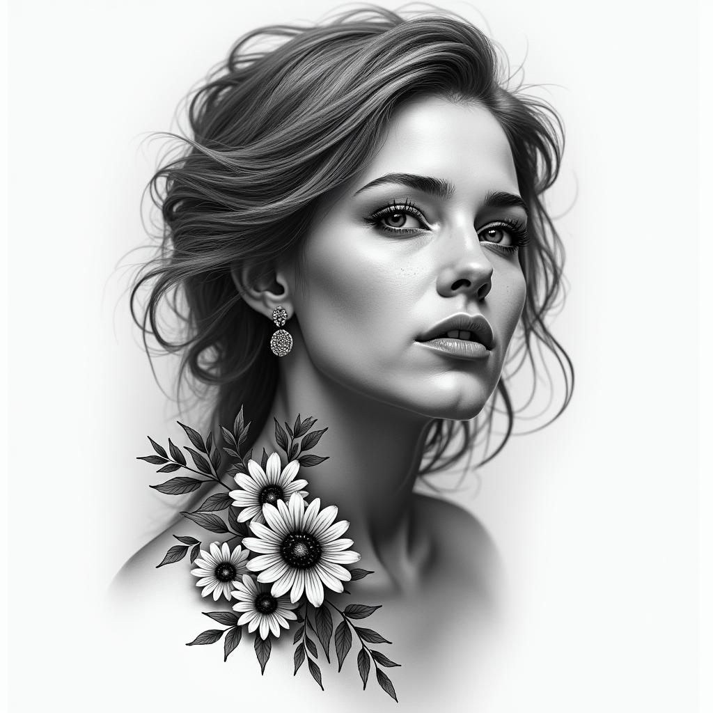 A woman with a sad past full of pain and now happy.higly detailed tattoo