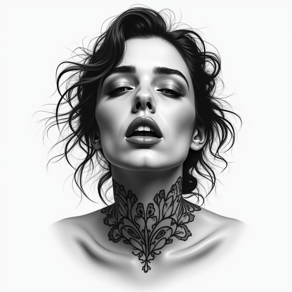 A woman with a sad past full of pain and now happy.higly detailed tattoo - Variation 2