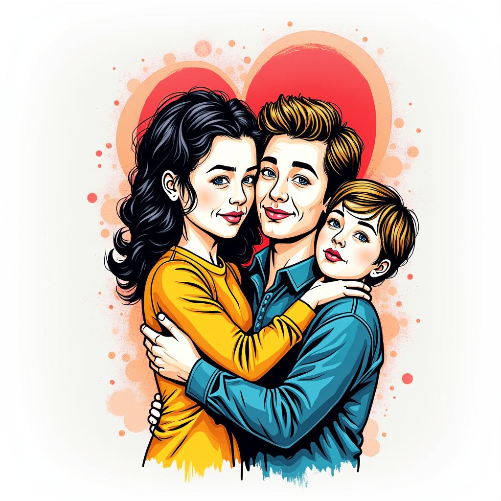 3 children, marriedin pop art style tattoo, featuring bold and vibrant colors, exaggerated outlines, iconic imagery, inspired by comic books and speech bubbles, comic book characters, retro pop culture - Variation 2