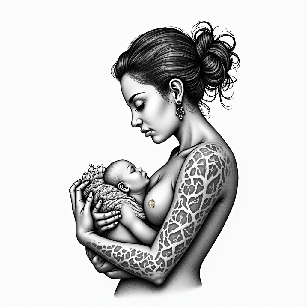 Birth, Mother Earth, photography, doulain new school tattoo, pop culture, modern, detailed tattoo, illustrative - Variation 2