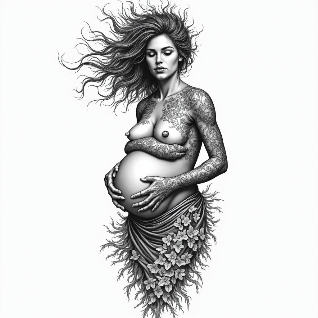 Birth, Mother Earth, photography, doulain new school tattoo, pop culture, modern, detailed tattoo, illustrative - Variation 3